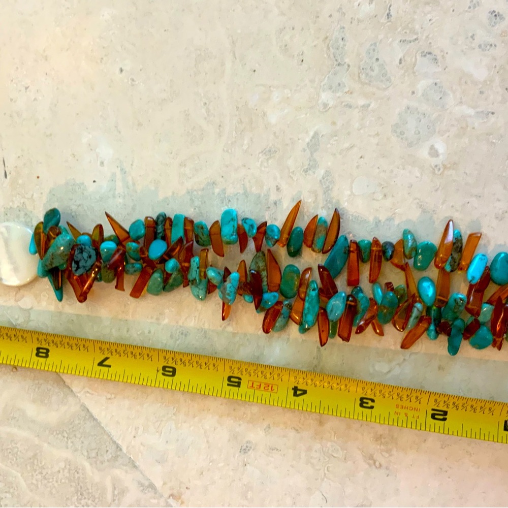 Three Strand Amber & Turquoise Bracelet - Picture 3 of 3